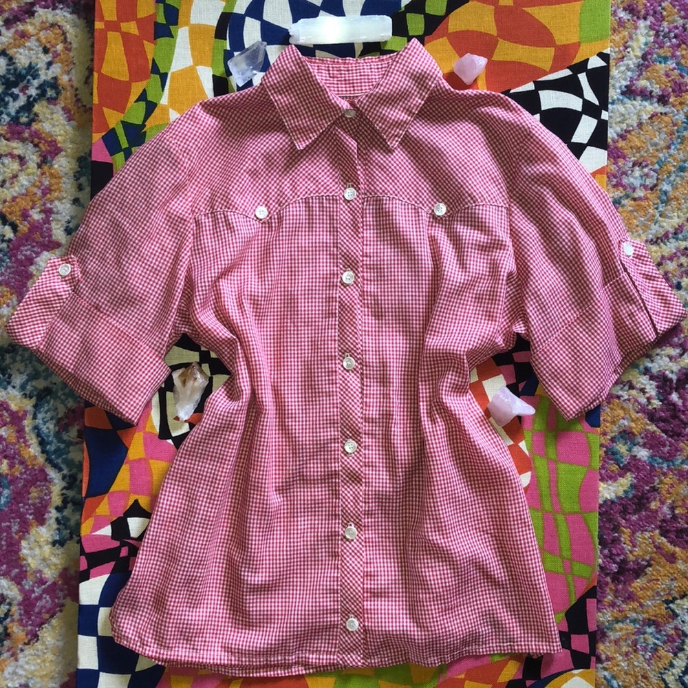 Vintage 60’s red and white gingham western shirt
